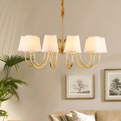 Lustre suspendu moderne en laiton avec abat-jour en tissu