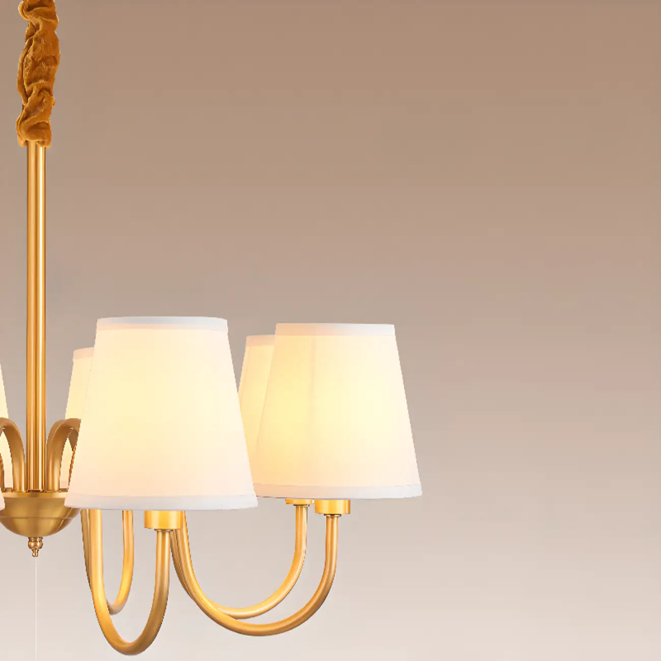 Lustre suspendu moderne en laiton avec abat-jour en tissu