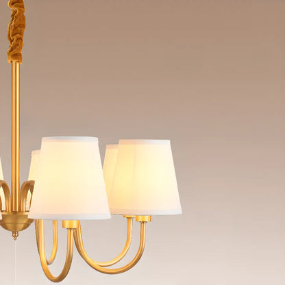 Lustre suspendu moderne en laiton avec abat-jour en tissu
