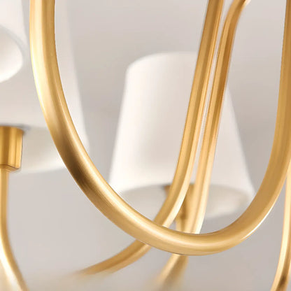 Lustre suspendu moderne en laiton avec abat-jour en tissu