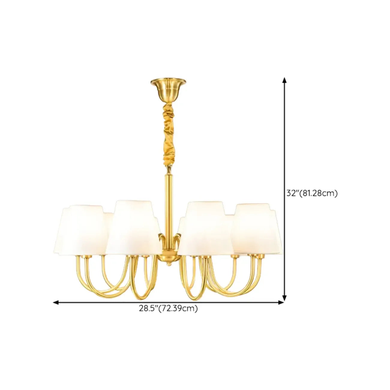 Lustre suspendu moderne en laiton avec abat-jour en tissu