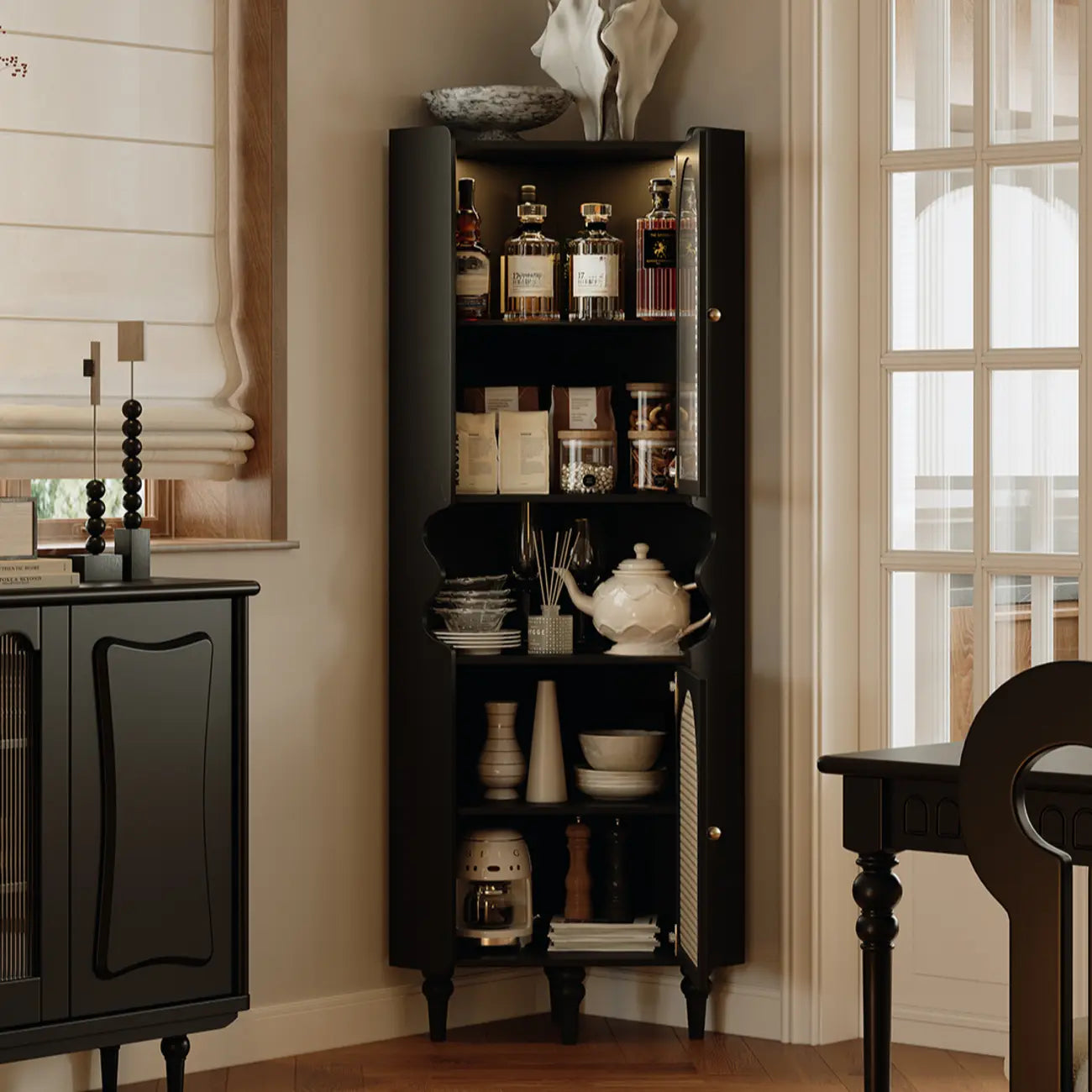 Meuble d'angle en bois noir pour salon, style Art déco