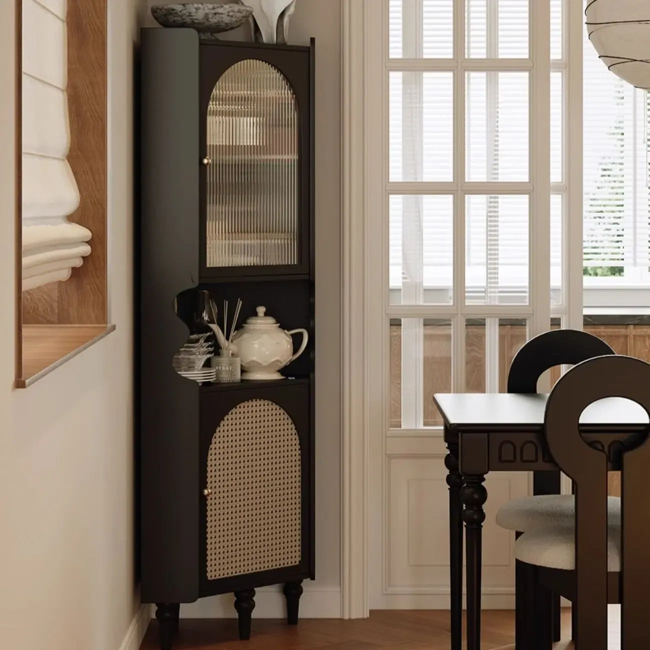 Meuble d'angle en bois noir pour salon, style Art déco