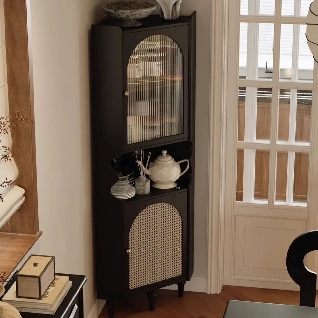 Meuble d'angle en bois noir pour salon, style Art déco