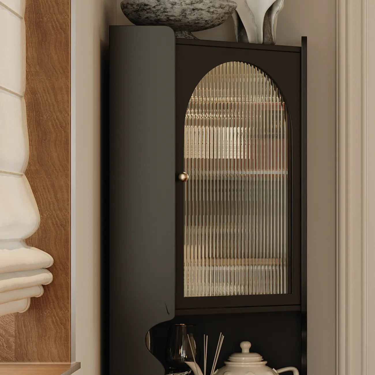 Meuble d'angle en bois noir pour salon, style Art déco