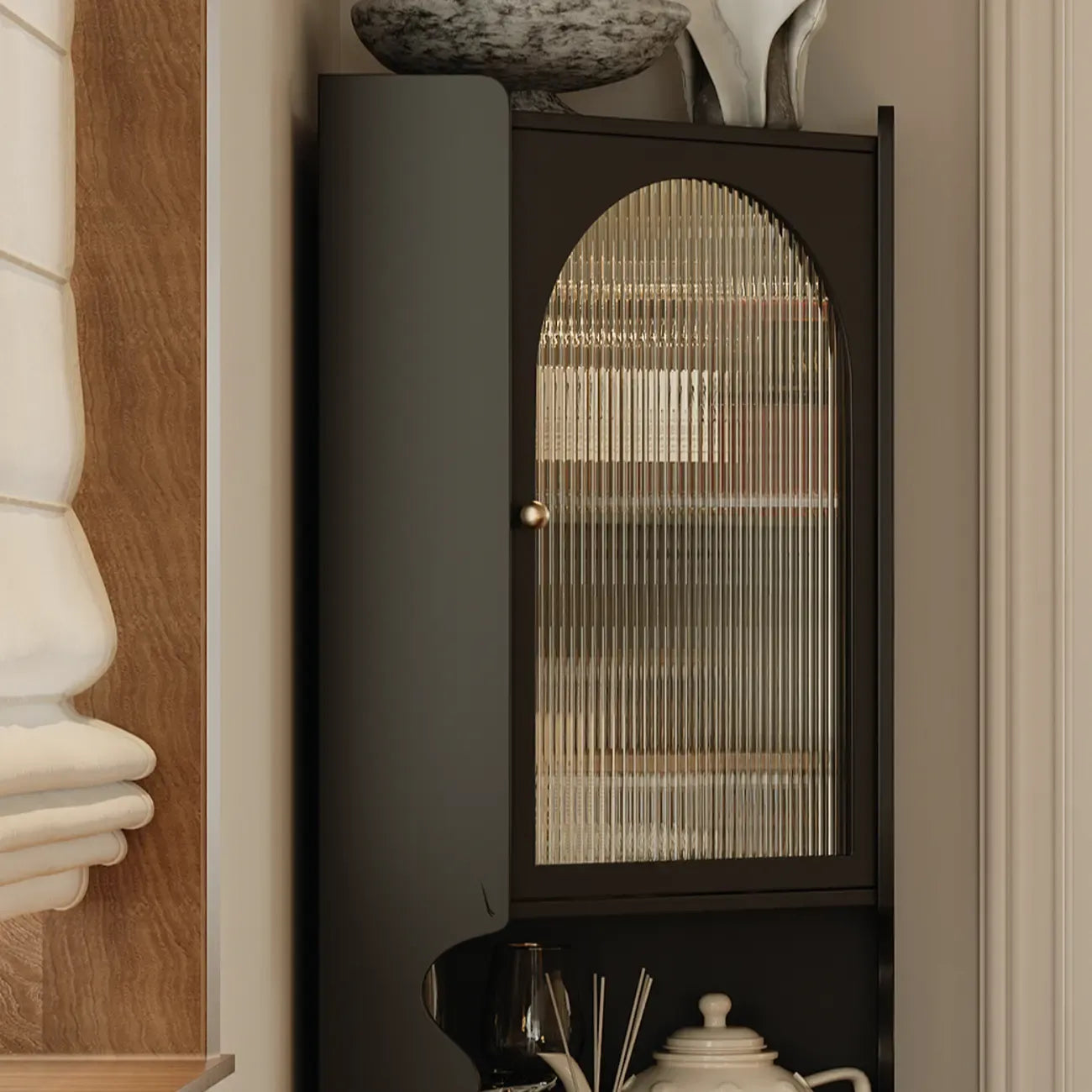 Meuble d'angle en bois noir pour salon, style Art déco