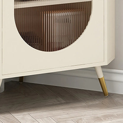 Meuble d'angle blanc à 3 pieds avec plateau imitation marbre et piètement en fer