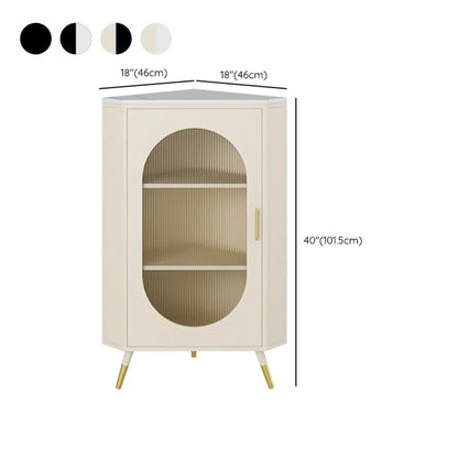 Meuble d'angle blanc à 3 pieds avec plateau imitation marbre et piètement en fer