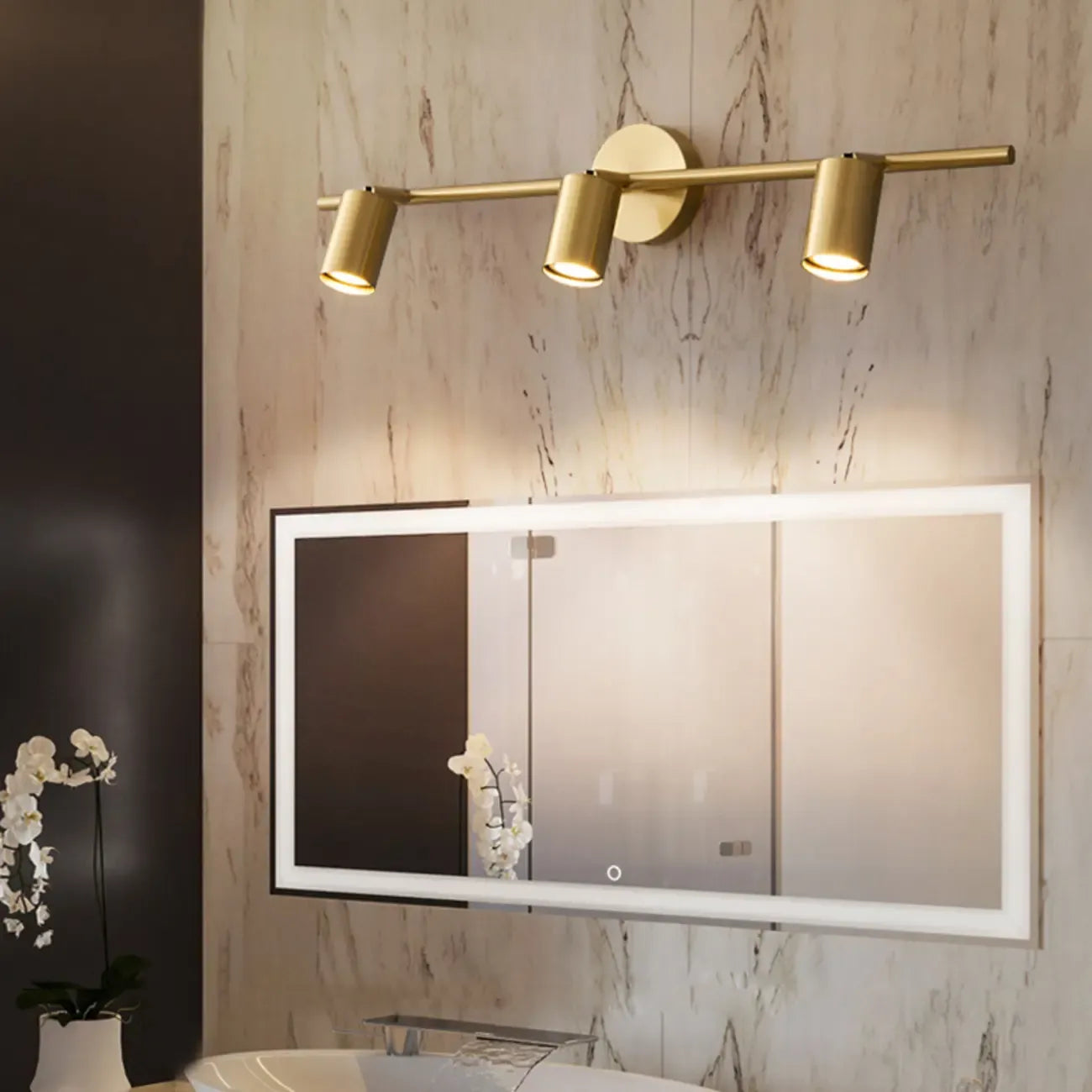 Applique murale moderne en métal pour salle de bain avec abat-jour en cuivre