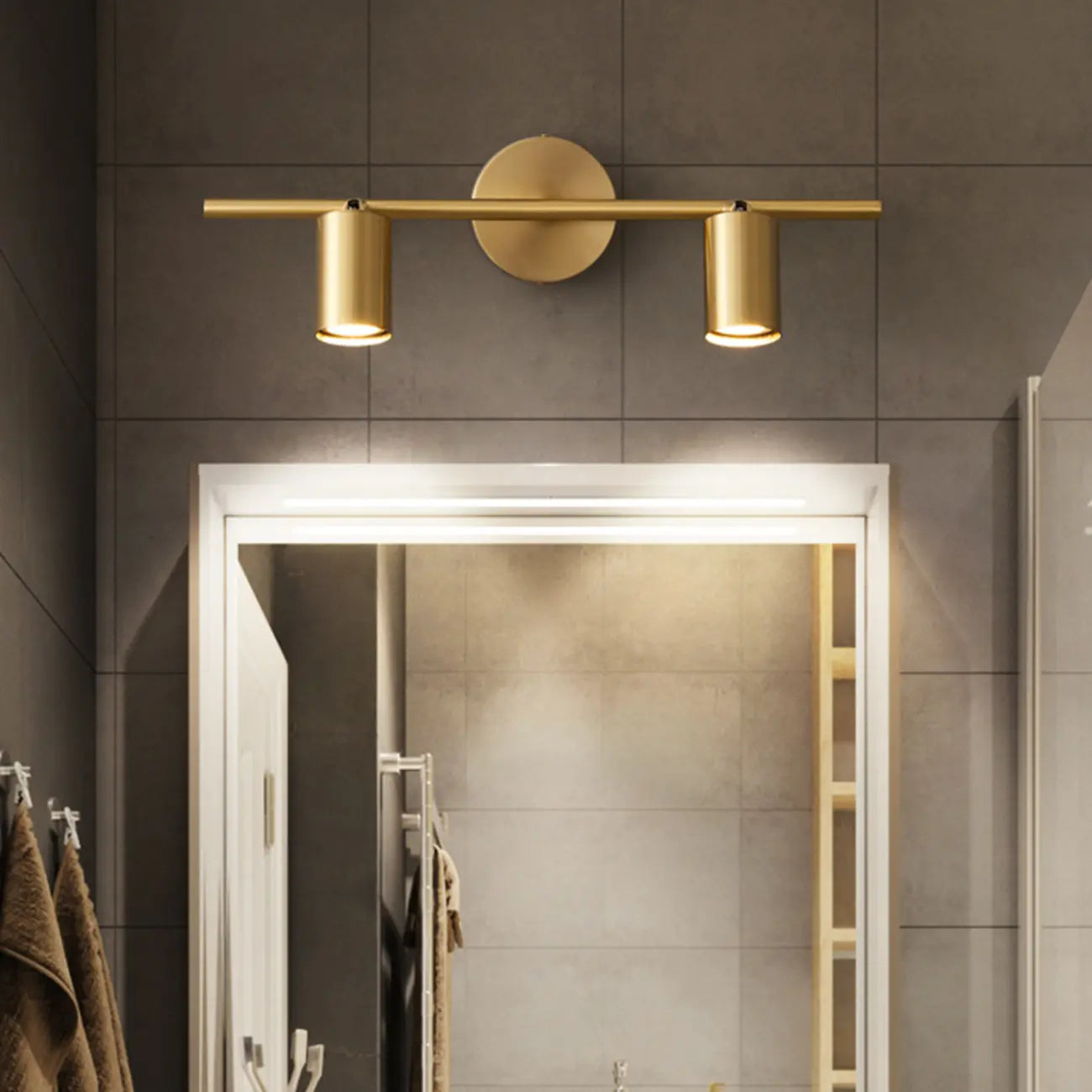 Applique murale moderne en métal pour salle de bain avec abat-jour en cuivre