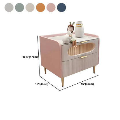 Table de chevet moderne en cuir avec 2 tiroirs et plateau en pierre