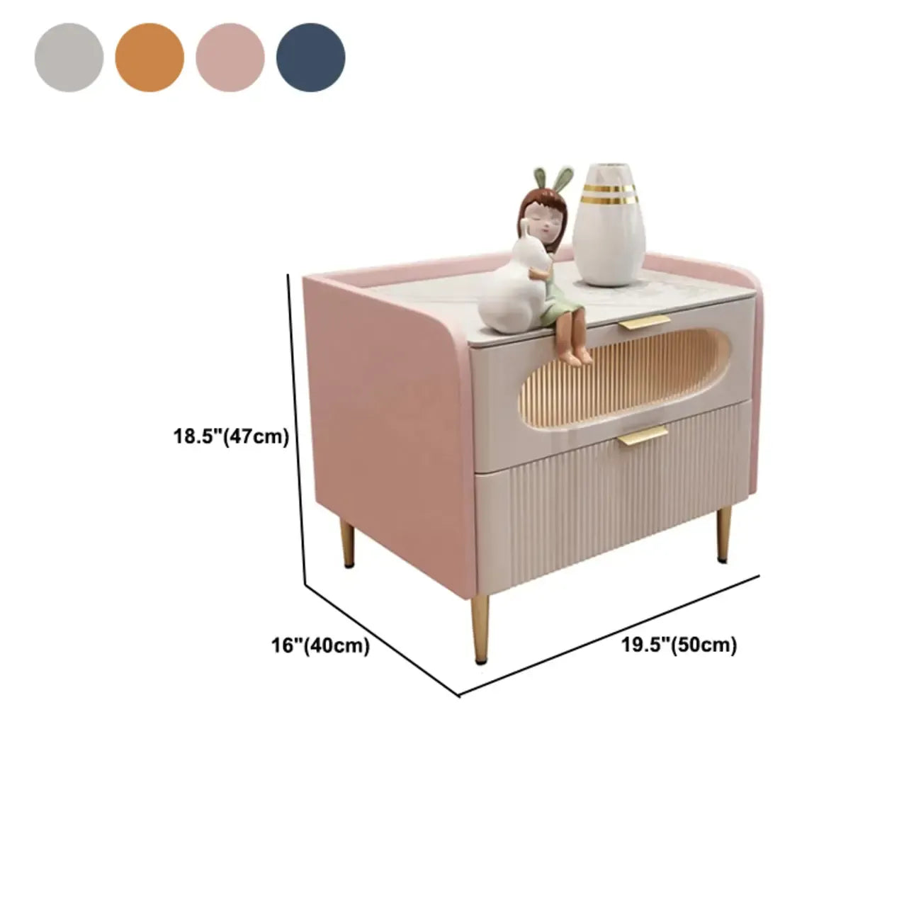 Table de chevet moderne en cuir avec 2 tiroirs et plateau en pierre