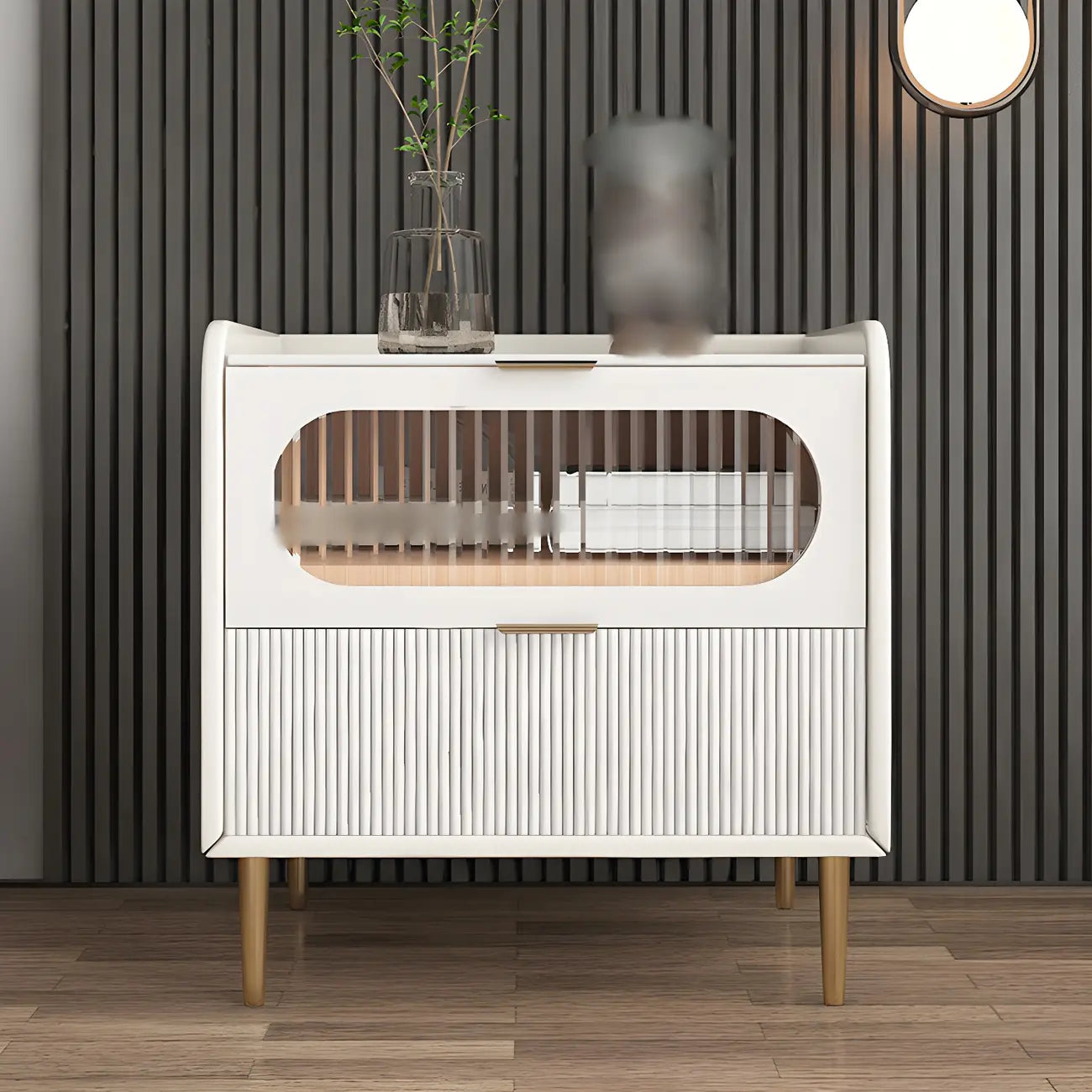 Table de chevet minimaliste en bois blanc avec tiroirs de rangement