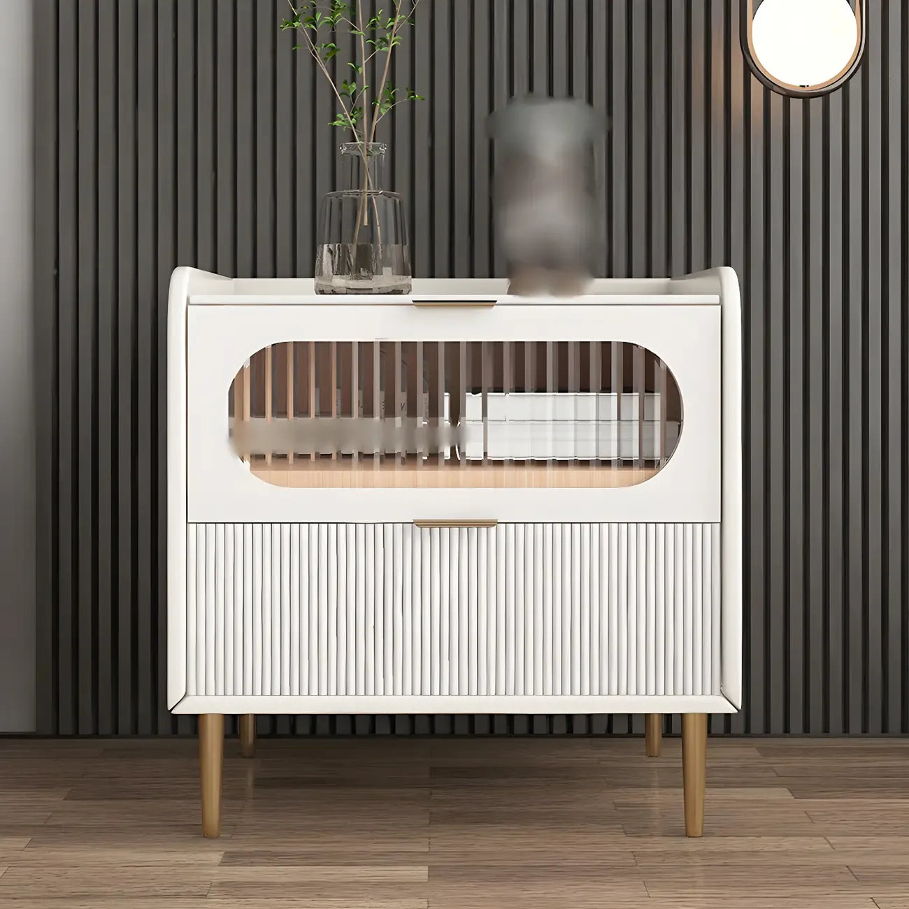 Table de chevet minimaliste en bois blanc avec tiroirs de rangement