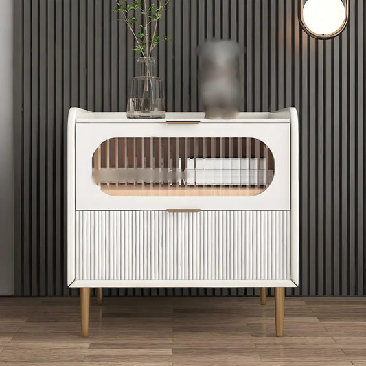 Table de chevet minimaliste en bois blanc avec tiroirs de rangement