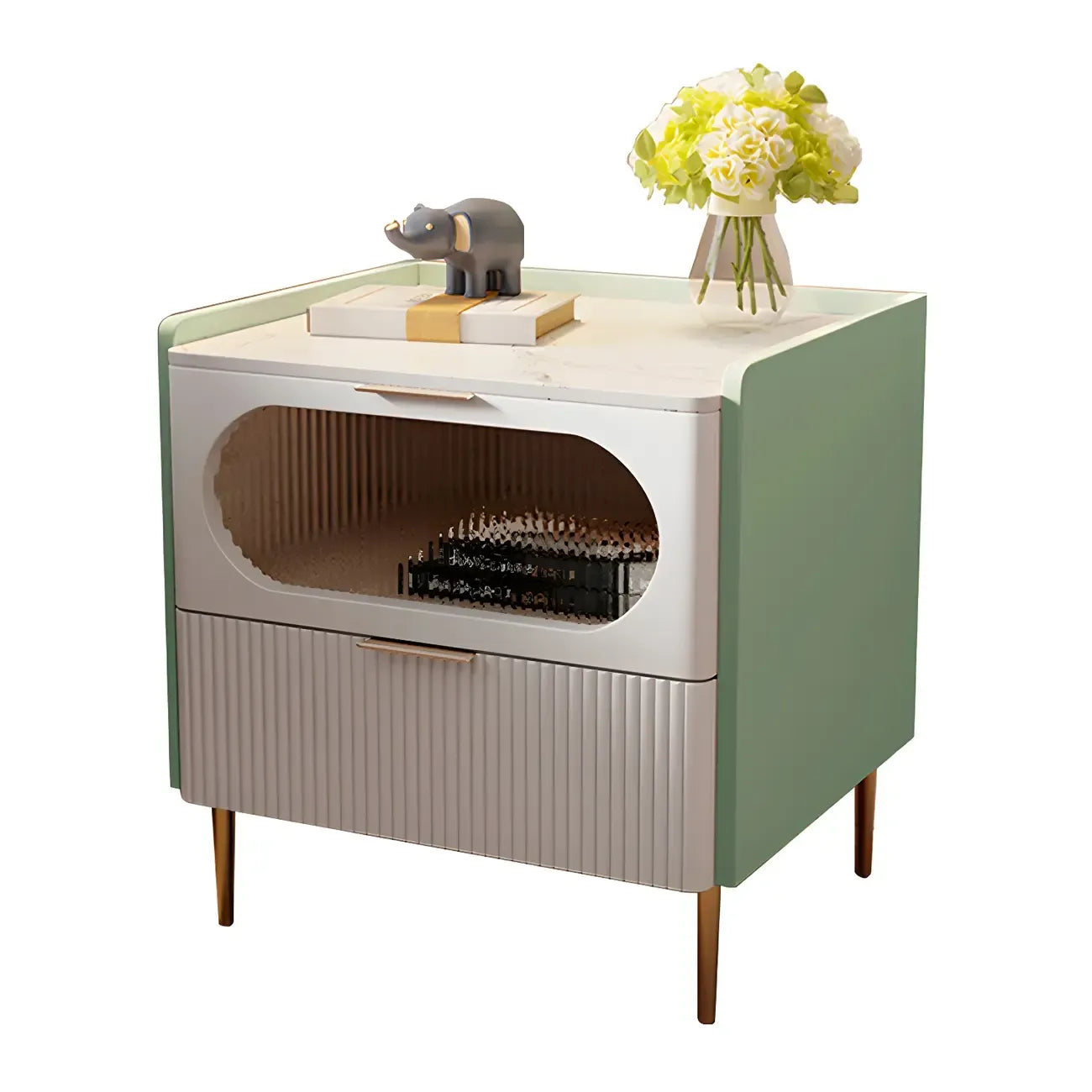 Table de chevet minimaliste en bois blanc avec tiroirs de rangement