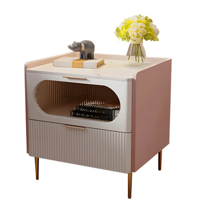 Table de chevet minimaliste en bois blanc avec tiroirs de rangement