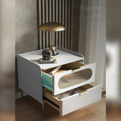 Table de chevet minimaliste en bois blanc avec tiroirs de rangement