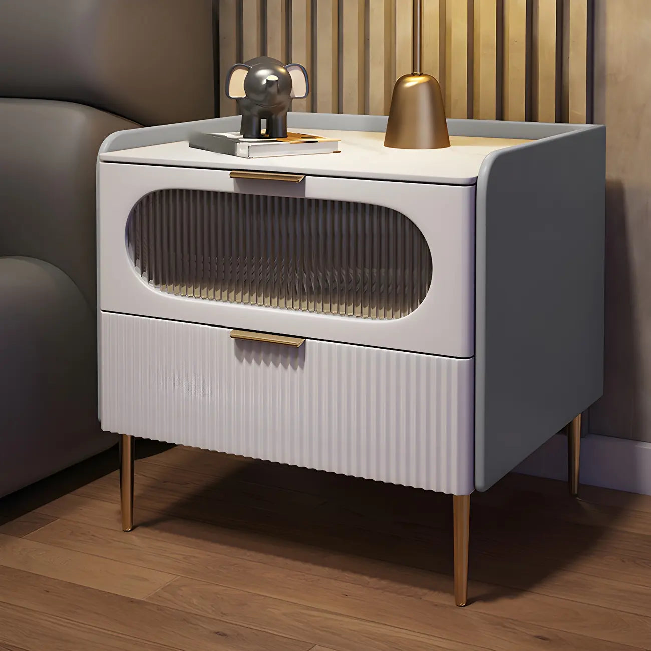 Table de chevet minimaliste en bois blanc avec tiroirs de rangement