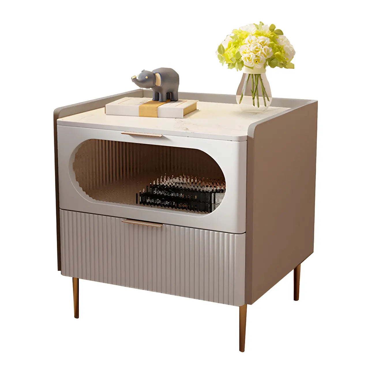 Table de chevet minimaliste en bois blanc avec tiroirs de rangement