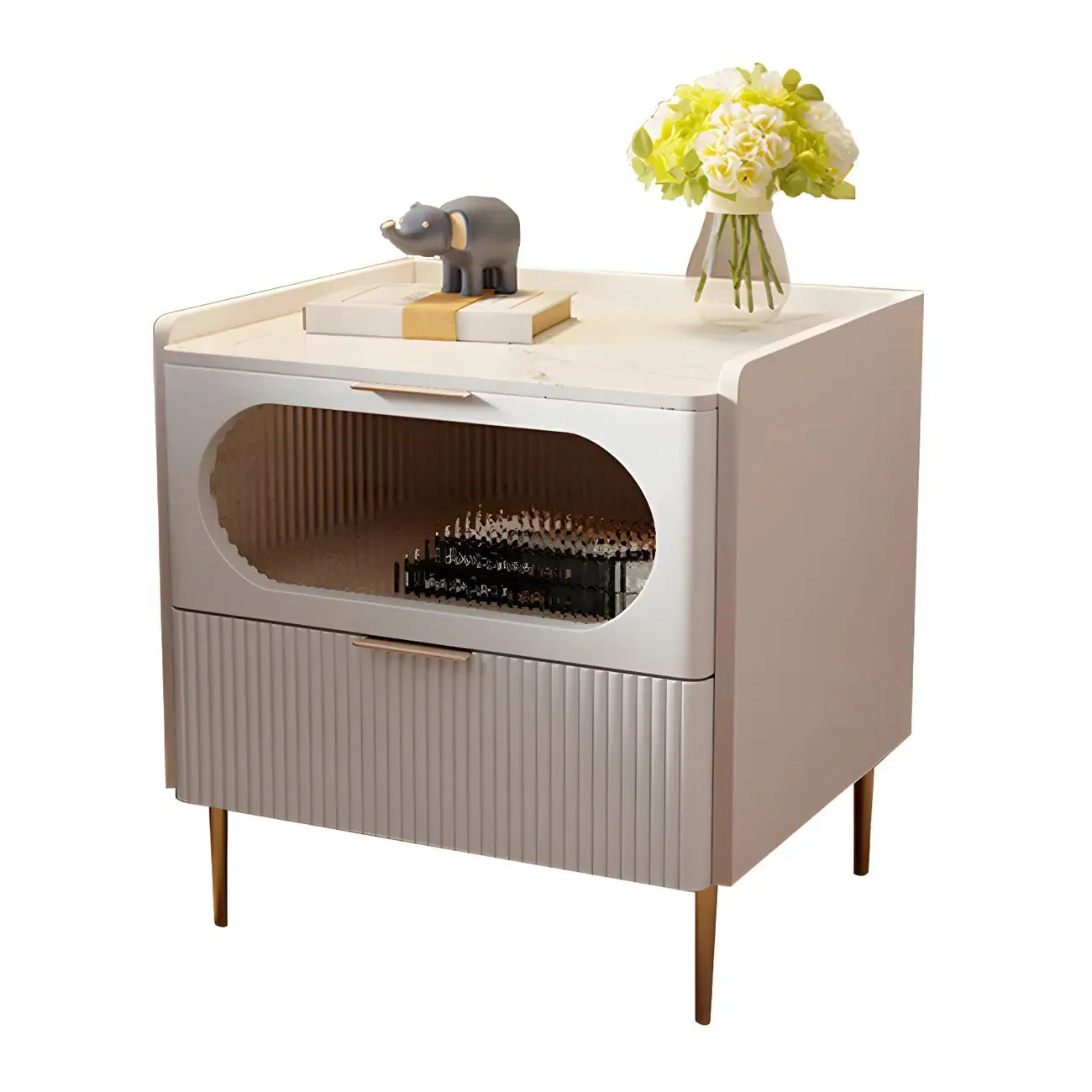 Table de chevet minimaliste en bois blanc avec tiroirs de rangement