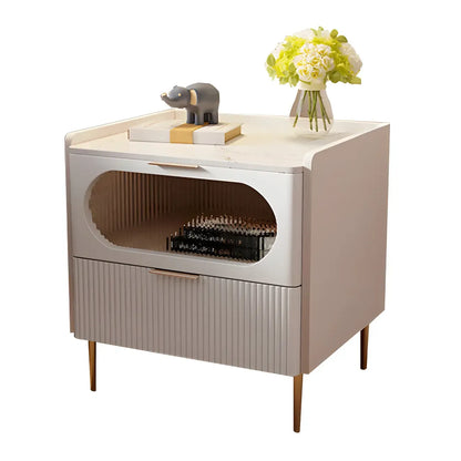 Table de chevet minimaliste en bois blanc avec tiroirs de rangement