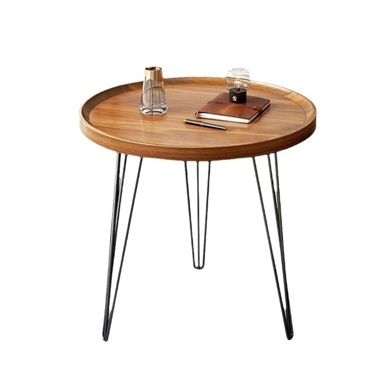Table d'appoint ronde en bois massif avec plateau pour canapé