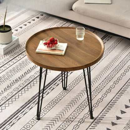 Table d'appoint ronde en bois massif avec plateau pour canapé