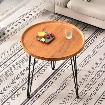 Table d'appoint ronde en bois massif avec plateau pour canapé