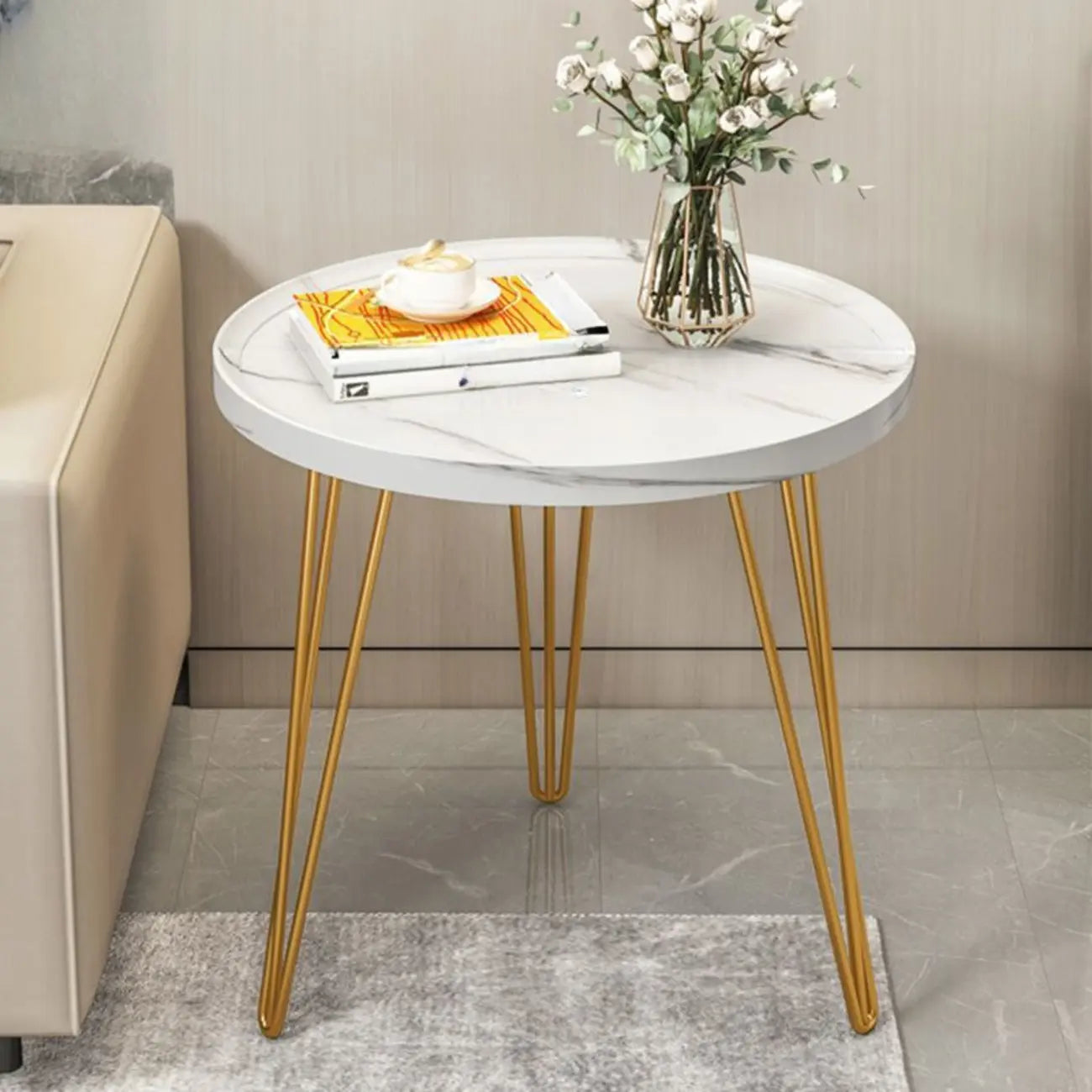 Table d'appoint ronde en bois massif avec plateau pour canapé