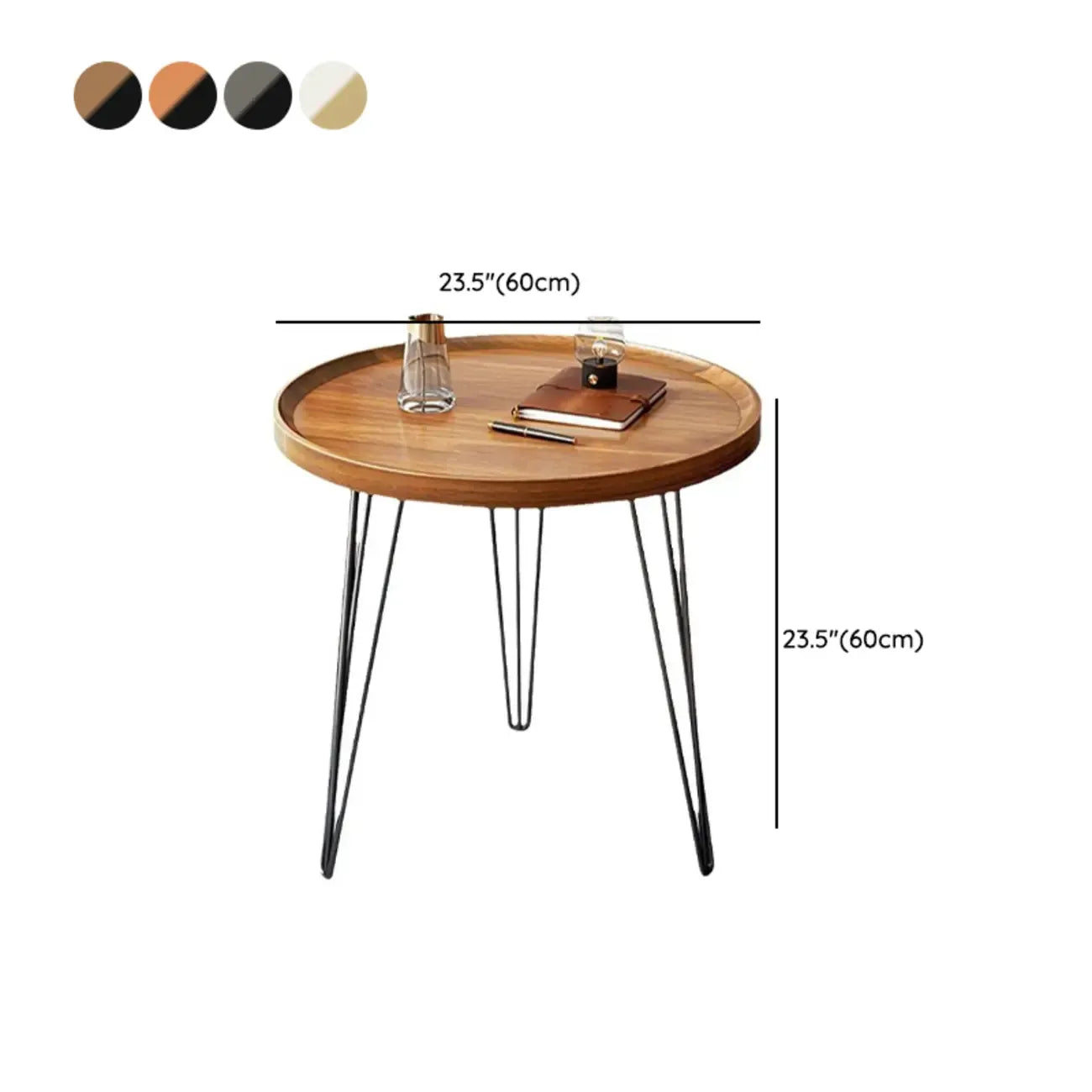 Table d'appoint ronde en bois massif avec plateau pour canapé