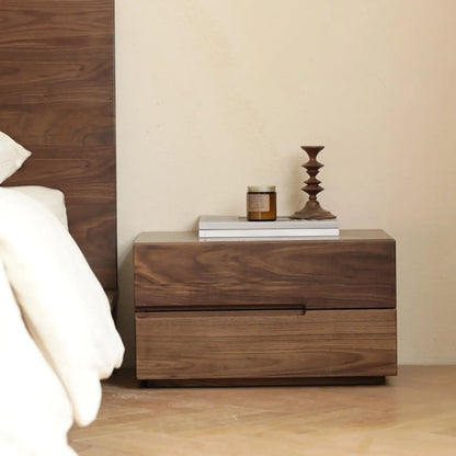 Table de chevet scandinave en bois brun avec 2 tiroirs