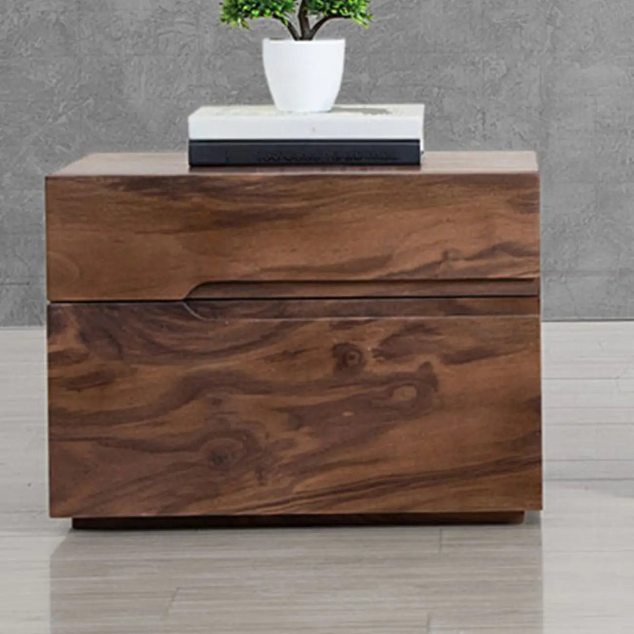 Table de chevet scandinave en bois brun avec 2 tiroirs