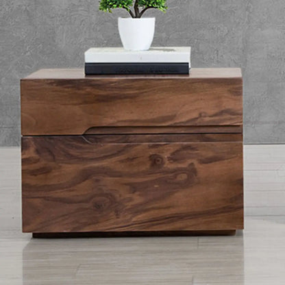 Table de chevet scandinave en bois brun avec 2 tiroirs
