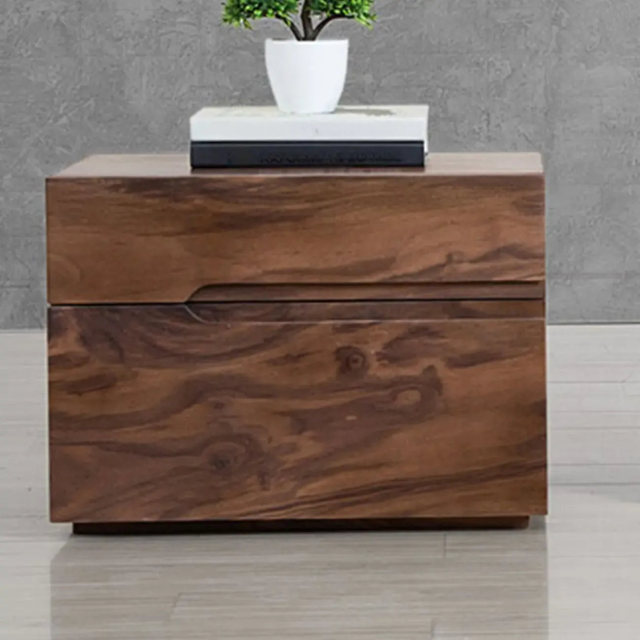 Table de chevet scandinave en bois brun avec 2 tiroirs