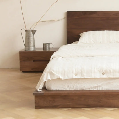 Table de chevet scandinave en bois brun avec 2 tiroirs