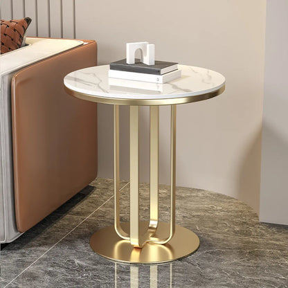 Table d'appoint ronde moderne en pierre frittée blanche pour salon