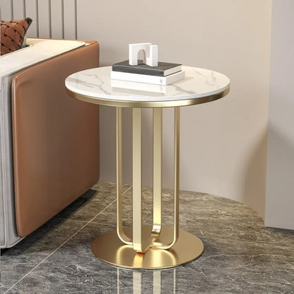 Table d'appoint ronde moderne en pierre frittée blanche pour salon