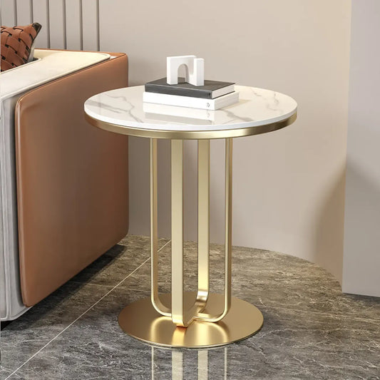 Table d'appoint ronde moderne en pierre frittée blanche pour salon