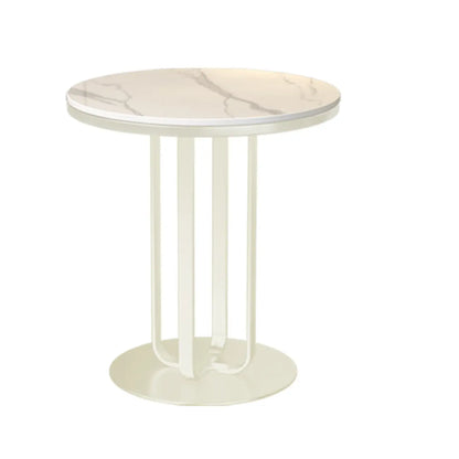Table d'appoint ronde moderne en pierre frittée blanche pour salon