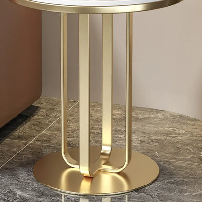 Table d'appoint ronde moderne en pierre frittée blanche pour salon