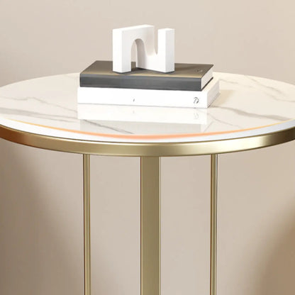 Table d'appoint ronde moderne en pierre frittée blanche pour salon