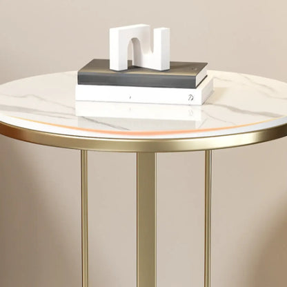 Table d'appoint ronde moderne en pierre frittée blanche pour salon