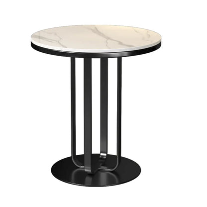 Table d'appoint ronde moderne en pierre frittée blanche pour salon