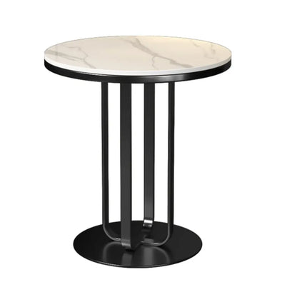 Table d'appoint ronde moderne en pierre frittée blanche pour salon