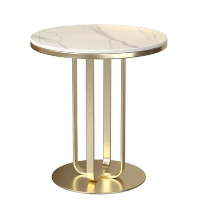 Table d'appoint ronde moderne en pierre frittée blanche pour salon