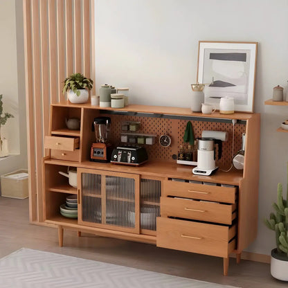 Buffet scandinave en bois naturel avec étagère et tiroir