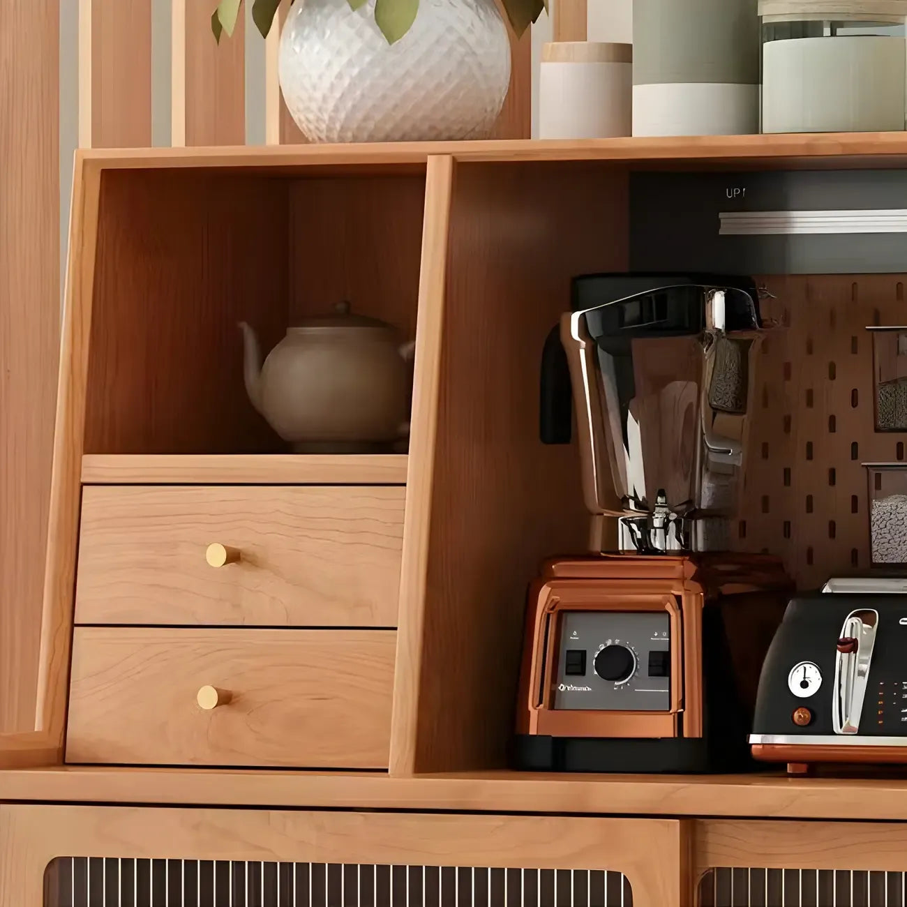 Buffet scandinave en bois naturel avec étagère et tiroir