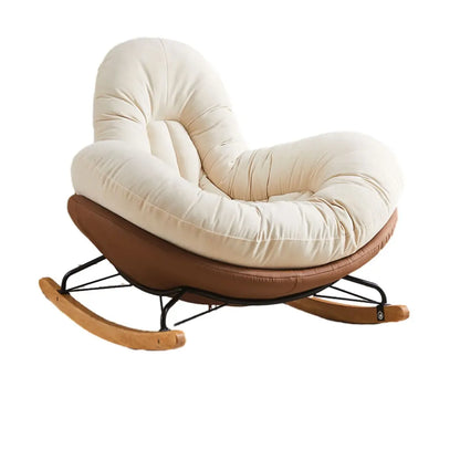 Fauteuil à bascule rembourré beige à assise large avec repose-pieds
