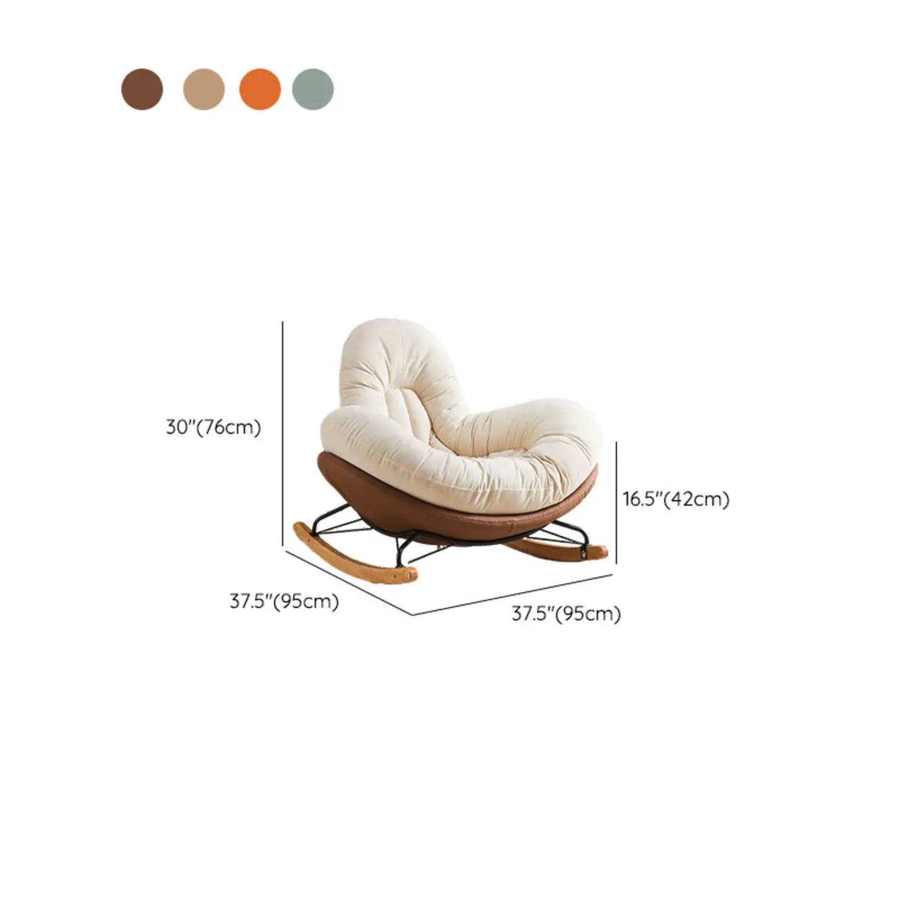 Fauteuil à bascule rembourré beige à assise large avec repose-pieds